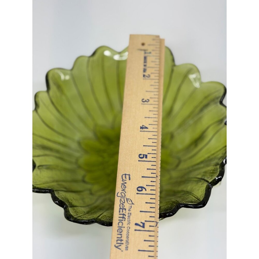 VTG Indiana Glass Lily Pons Avocado Green 7"x3" Pressed Flower Salad Bowl Retro - Picture 3 of 7
